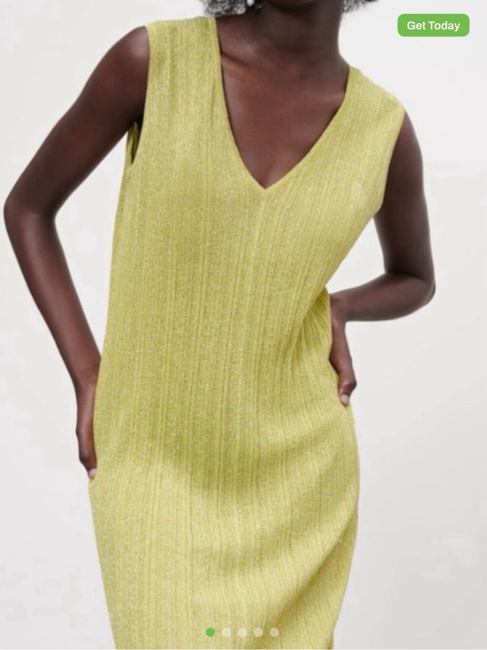 Zara Sleeveless Sheer V-Neck Knit Dress in Chartreuse